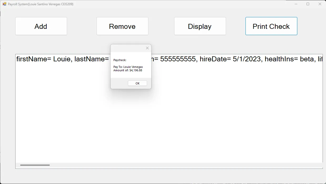 C# Payroll Application, screenshot 1 of 1